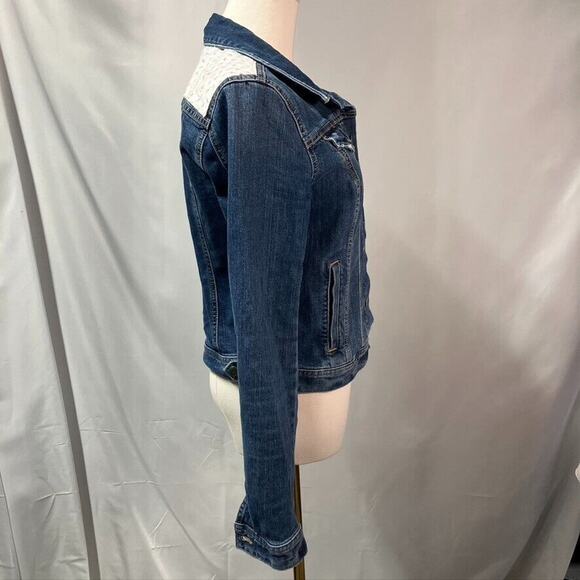 LOFT Denim Jacket Floral Medium wash Pockets Long Sleeve Sz S Classic spring - Picture 4 of 14